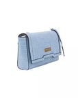 Chic Light Blue Shoulder Flap Bag with Golden Accents