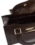 Elegant Brown Shoulder Bag with Golden Accents