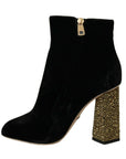 Elegant Velvet Ankle Boots with Crystal Heels