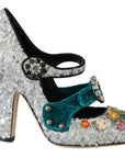 Elegant Silver-Black Crystal Mary Janes Pumps