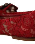 Radiant Red Lace Ballet Flats with Crystal Buckle