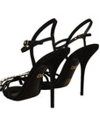 Elegant Black Viscose Ankle Strap Sandals with Crystals