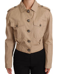 Elegant Cropped Cotton Jacket in Beige