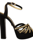 Elegant Black Gold Ankle Strap Heels Sandals