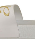 Chic White Leather Slides with Gold Embroidery