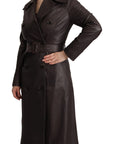 Elegant Double-Breasted Lambskin Leather Coat