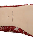 Radiant Red Lace Ballet Flats with Crystal Buckle