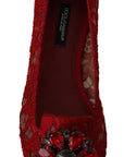 Radiant Red Lace Ballet Flats with Crystal Buckle