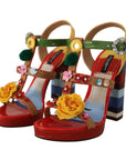 Multicolor Floral Ankle Strap Heels