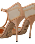 Elegant Beige Mesh T-Strap Pumps