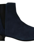 Chic Blue Suede Mid-Calf Boots with Stud Details