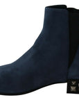 Chic Blue Suede Mid-Calf Boots with Stud Details