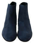 Chic Blue Suede Mid-Calf Boots with Stud Details