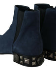 Chic Blue Suede Mid-Calf Boots with Stud Details