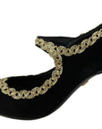 Elegant Gold-Embroidered Black Velvet Pumps