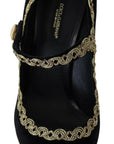 Elegant Gold-Embroidered Black Velvet Pumps