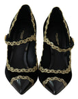 Elegant Gold-Embroidered Black Velvet Pumps