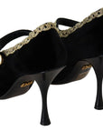 Elegant Gold-Embroidered Black Velvet Pumps