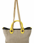 Beige Linen-Calf Tote with Gold Chain