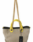 Beige Linen-Calf Tote with Gold Chain