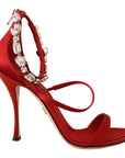 Red Crystal-Embellished Heel Sandals