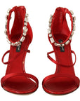 Red Crystal-Embellished Heel Sandals