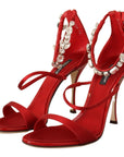 Red Crystal-Embellished Heel Sandals