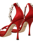 Red Crystal-Embellished Heel Sandals