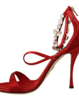 Red Crystal-Embellished Heel Sandals