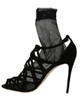 Black Suede Tulle Ankle Boot Sandals