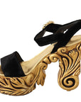 Baroque Velvet Heels in Black and Gold