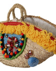 Multicolor Crystal Embellished Straw Tote