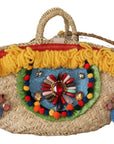 Multicolor Crystal Embellished Straw Tote