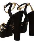 Elegant Black Gold Ankle Strap Heels Sandals