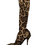 Elegant Leopard Sequin Knee-High Boots