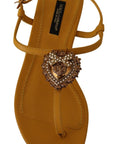 Mustard T-Strap Flat Sandals with Heart Embellishment