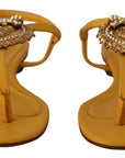 Mustard T-Strap Flat Sandals with Heart Embellishment