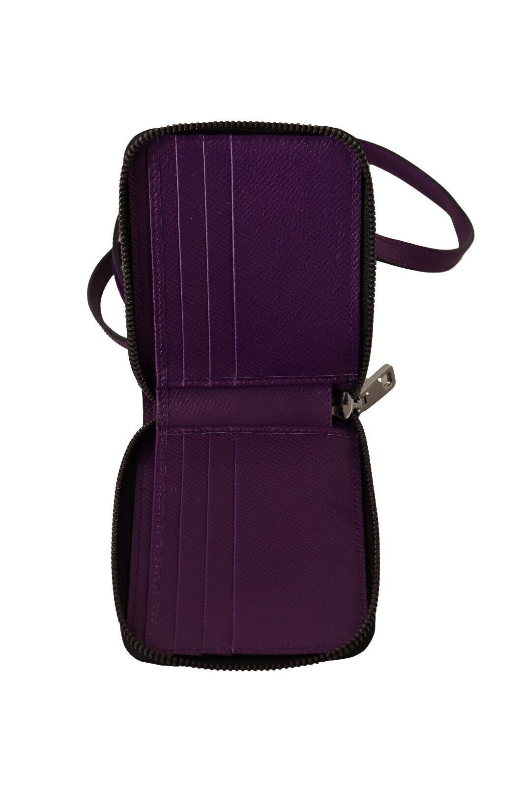 Elegant Purple Leather Bifold Wallet with Strap