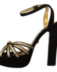 Elegant Black Gold Ankle Strap Heels Sandals