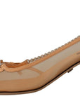 Elegant Beige Mesh Pumps with Silver Chains