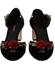 Black Crystal Rose Heel Sandals