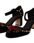 Black Crystal Rose Heel Sandals