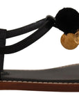 Chic Leather Ankle Strap Flats with Gold Detailing