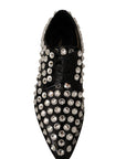 Crystal-Embellished Leather Formal Flats