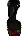 Black Crystal Rose Heel Sandals