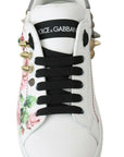 Floral Crystal-Embellished Leather Sneakers