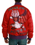 Vibrant Red Bomber Jacket with Multicolor Motif