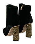 Elegant Velvet Ankle Boots with Crystal Heels