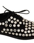 Elegant Crystal-Embellished Lace-Up Flats