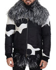 Elegant Shearling Zip Jacket in Black & White